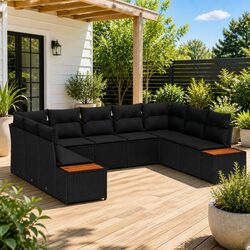 Concise 9-Piece Outdoor Furniture Set with Cushions