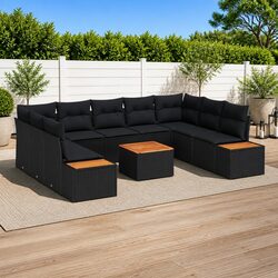 Compact 10-Piece Black Garden Sofa Set for Outdoor Living