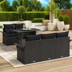 Garden Sofa Set 6 Pieces Outdoor Furniture Poly Rattan Black Modular Patio