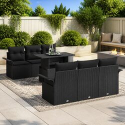 Garden Sofa Set 7 Pieces Black Poly Rattan Outdoor Furniture Modular Patio