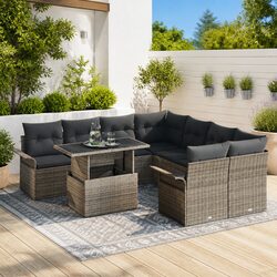 Garden Sofa Set Modular Outdoor Furniture 9 Pieces Grey Poly Rattan Patio Lounge