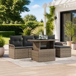 Compact 6-Piece Modular Garden Sofa Set in Light Grey