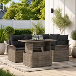 Garden Sofa Set 5 pcs Modular Outdoor Furniture Grey Poly Rattan with Cushions