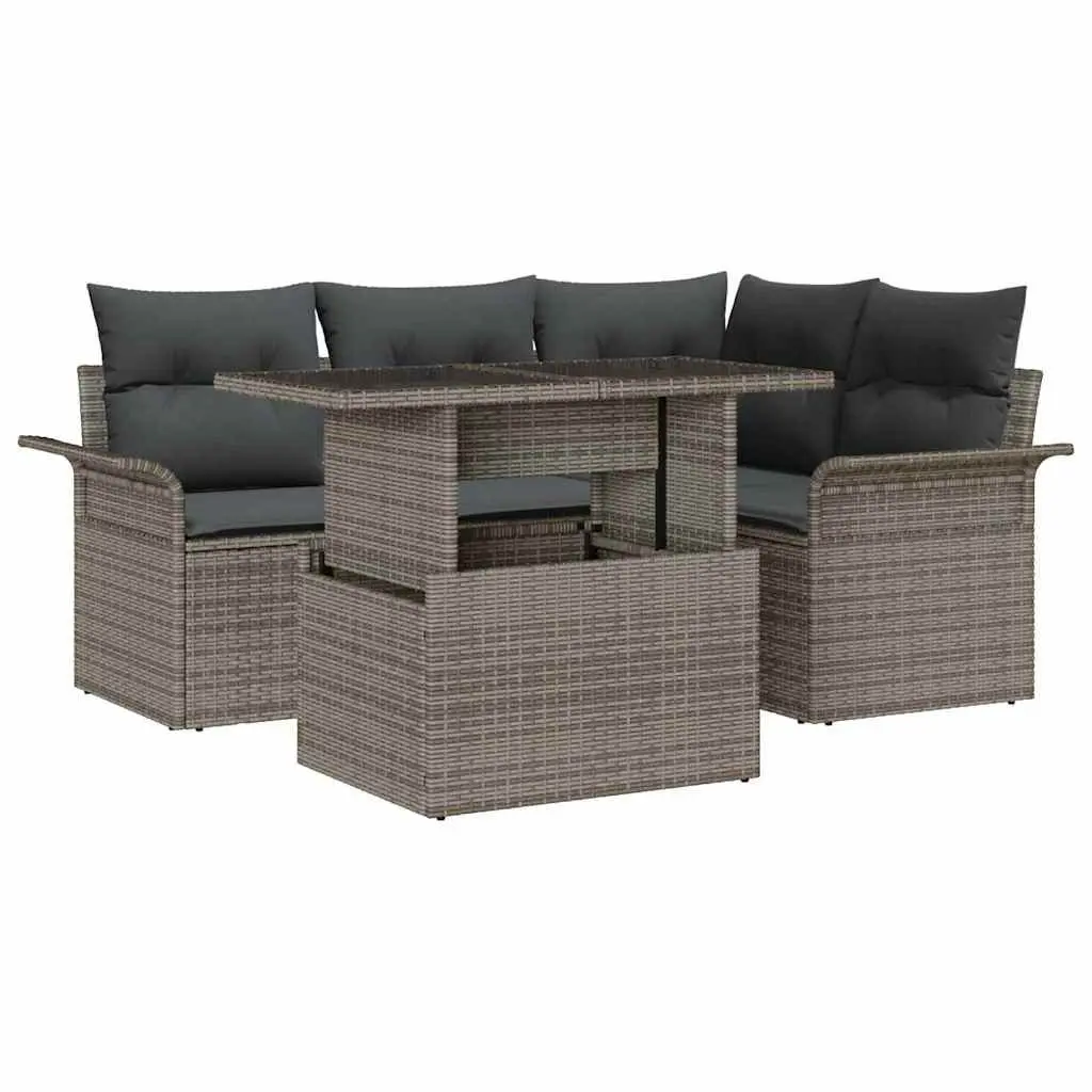 Garden Sofa Set 5 pcs Modular Outdoor Furniture Grey Poly Rattan with Cushions