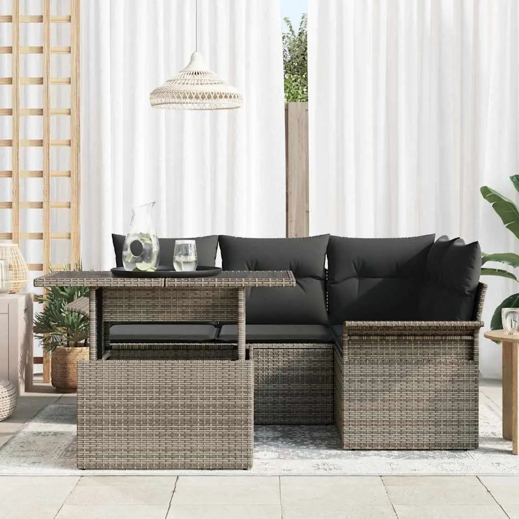 Garden Sofa Set 5 pcs Modular Outdoor Furniture Grey Poly Rattan with Cushions
