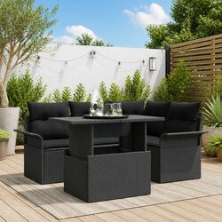 Garden Sofa Set 5 Piece Outdoor Modular Lounge Black Poly Rattan with Cushions