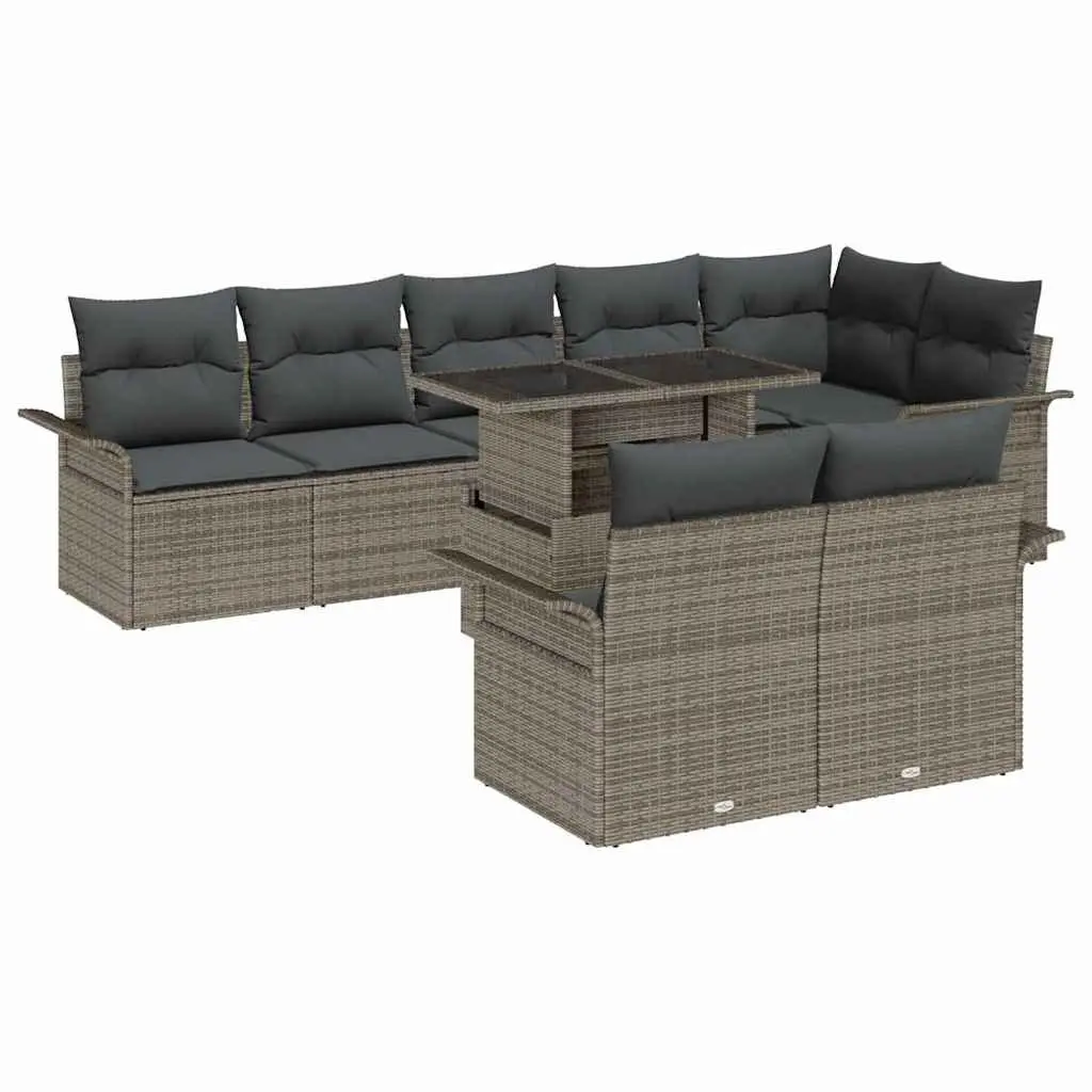 Garden Sofa Set Light Grey 9 Piece Modular Poly Rattan Outdoor Furniture with Weather Resistant Cushions and Adjustable Table