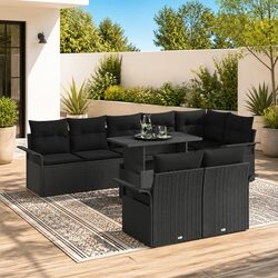 Compact 9 Piece Outdoor Sofa Set with Adjustable Table