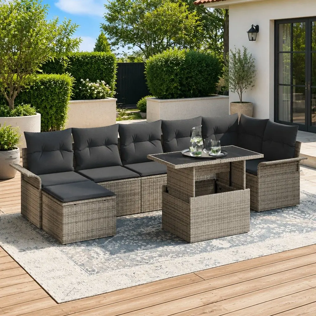Garden Sofa Set 8 Piece Outdoor Furniture Grey Poly Rattan Dining Lounge