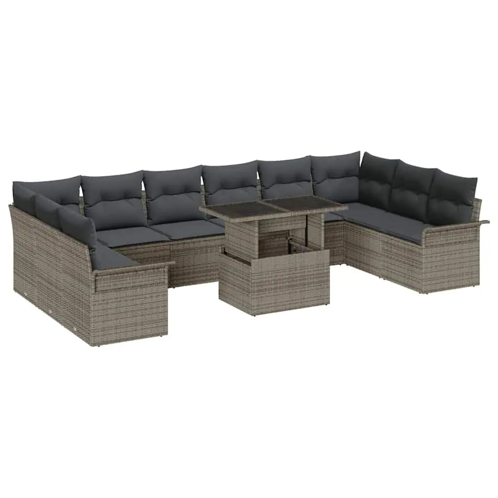 Garden Sofa Set Grey 11 Piece Modular Outdoor Furniture Poly Rattan