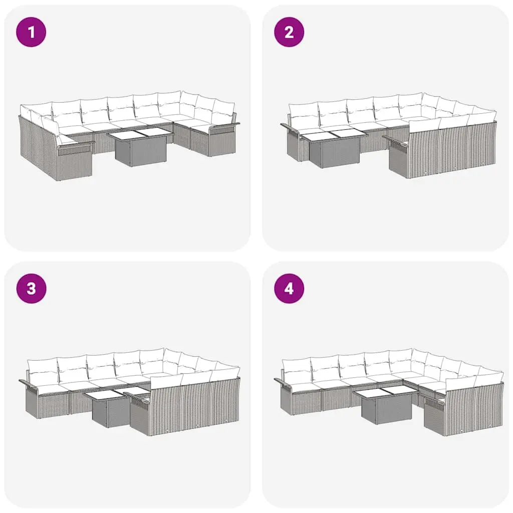 Garden Sofa Set Grey 11 Piece Modular Outdoor Furniture Poly Rattan