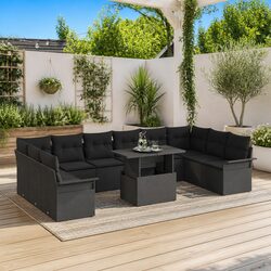 Garden Sofa Set 11pcs Outdoor Furniture Black Poly Rattan Modular Patio Lounge