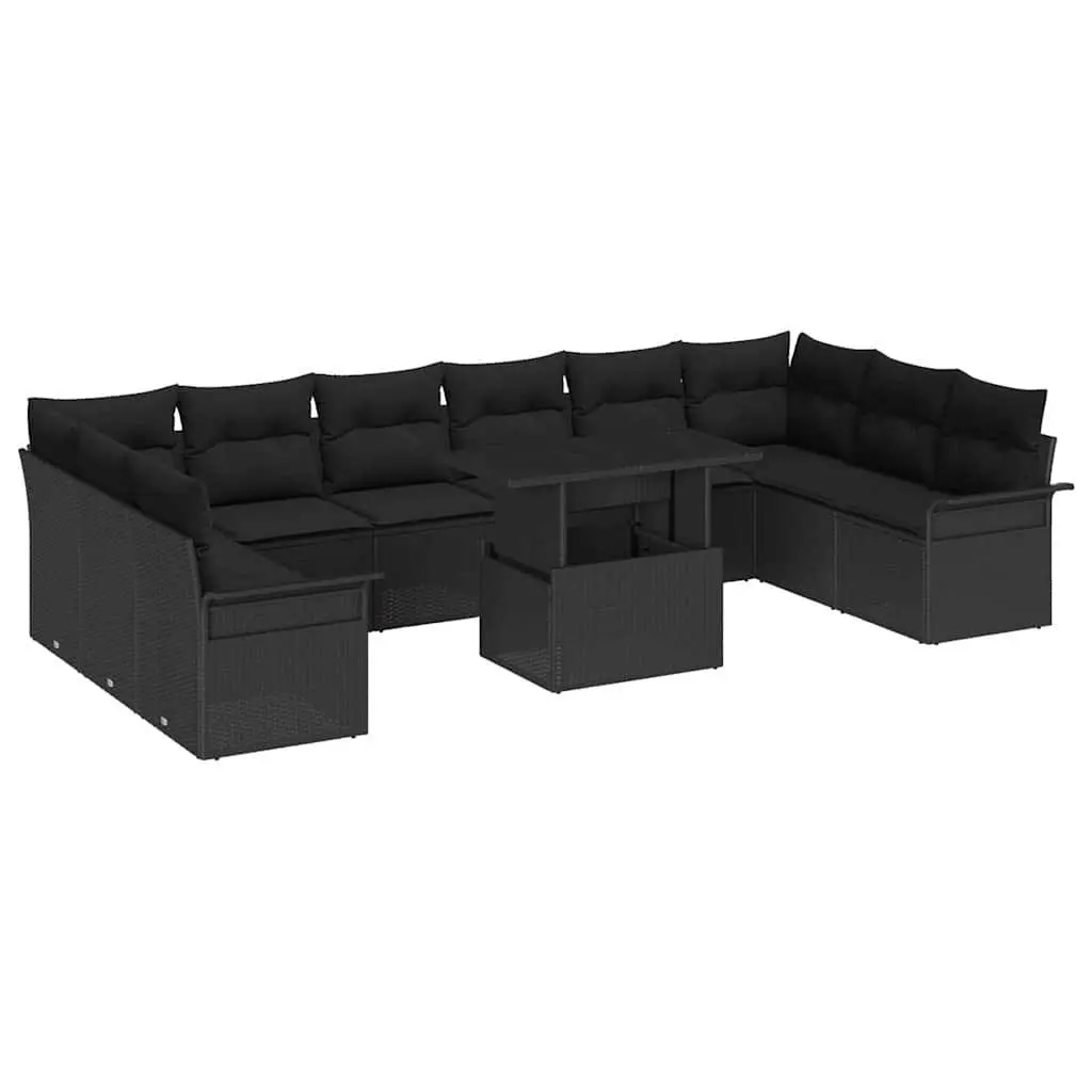Garden Sofa Set Black 11 Piece Modular Outdoor Furniture with Height Adjustable Table