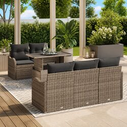 Compact 6-Piece Outdoor Sofa Set with Adjustable Table