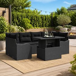 Outdoor Garden Sofa Set 7 Seater Black Poly Rattan Modular Lounge Furniture