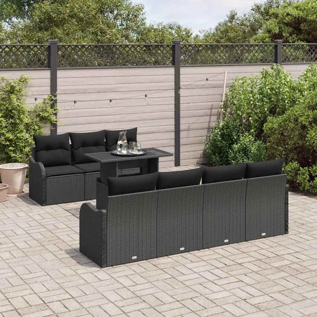 Outdoor Garden Sofa Set 8 Pieces Black Poly Rattan Modular Furniture Cushions