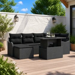 7-Piece Garden Sofa Set with Cushions and Glass Table
