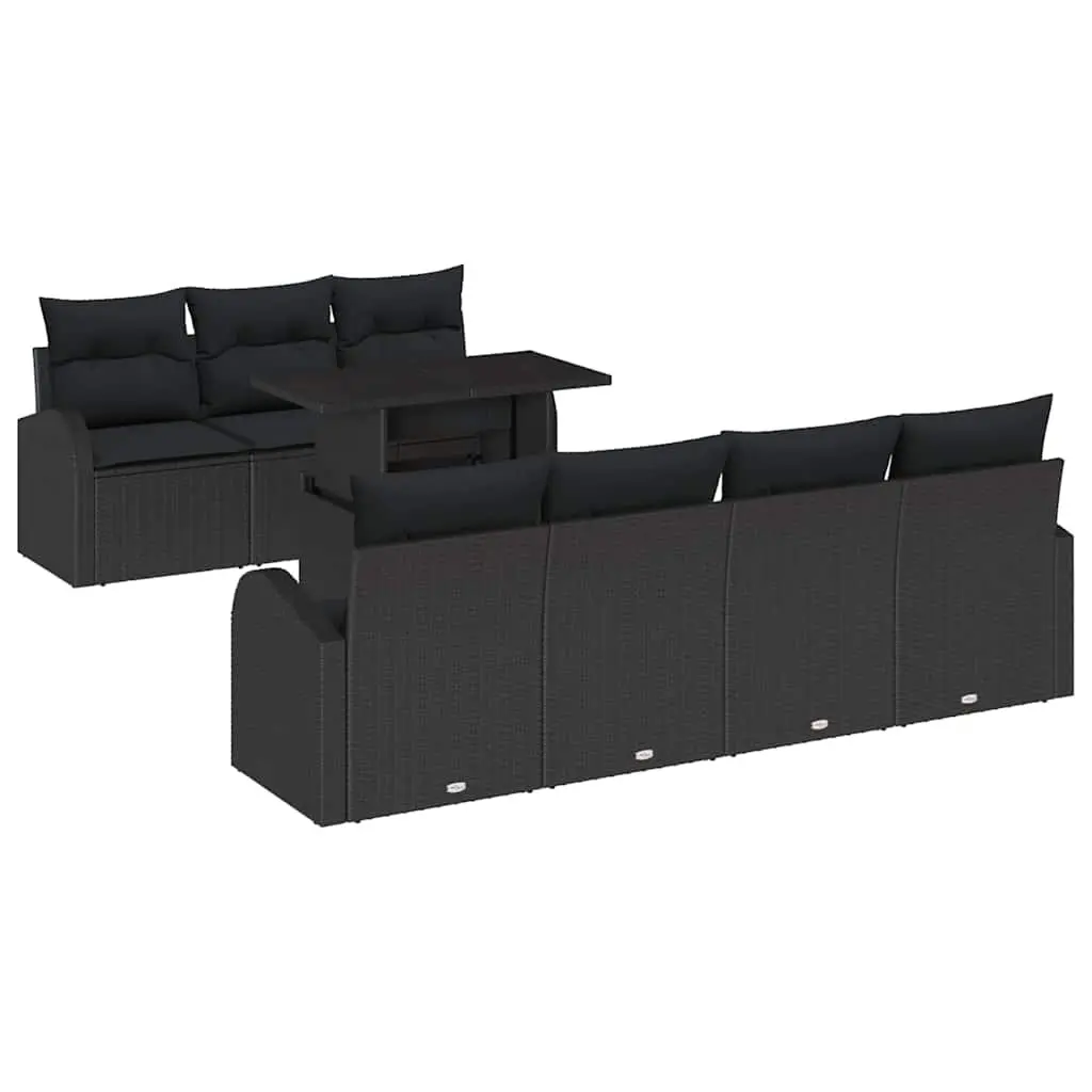 Outdoor Garden Sofa Set Black 8 Piece Rattan Patio Furniture with Cushions