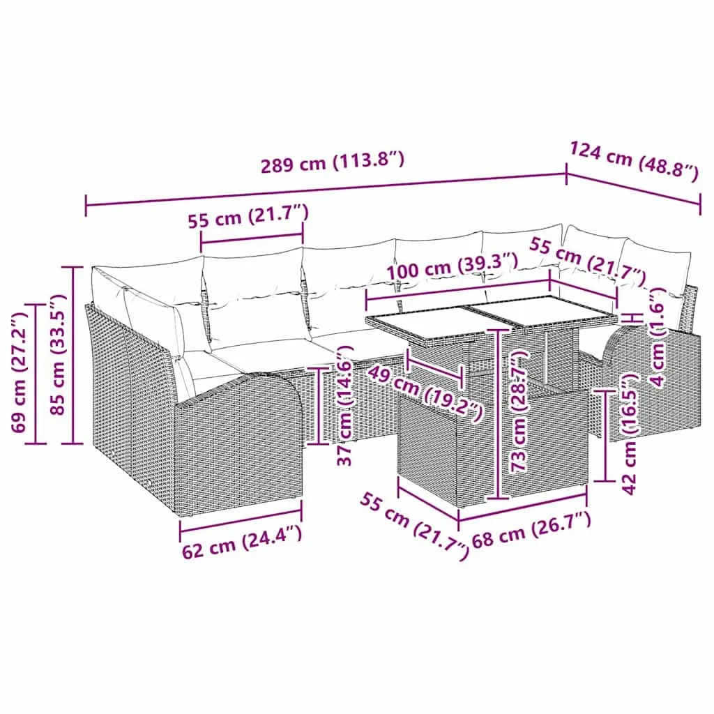 Modular Garden Sofa Set Black 8 Pieces Poly Rattan Outdoor Furniture