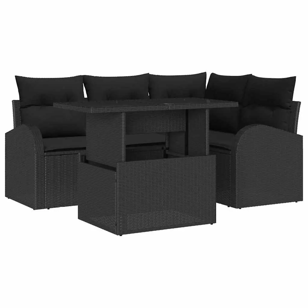 Garden Sofa Set 5 Piece Modular Outdoor Furniture Black Poly Rattan with