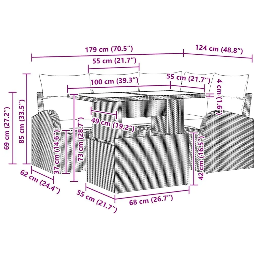 Garden Sofa Set 5 Piece Modular Outdoor Furniture Black Poly Rattan with