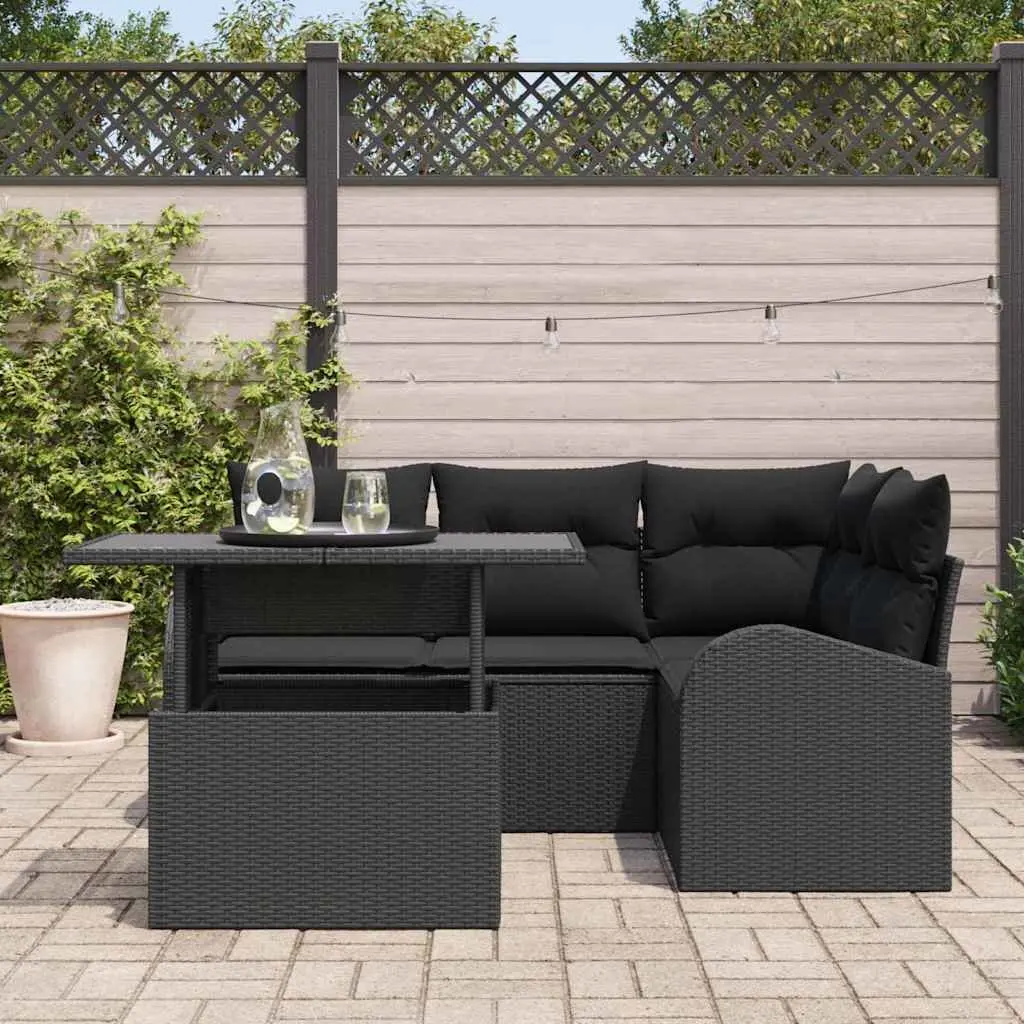 Garden Sofa Set 5 Piece Modular Outdoor Furniture Black Poly Rattan with