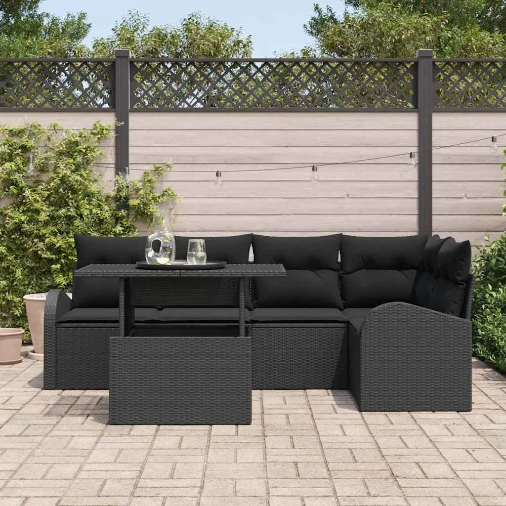 Modular Garden Sofa Set Black 6 Piece Poly Rattan with Cushions