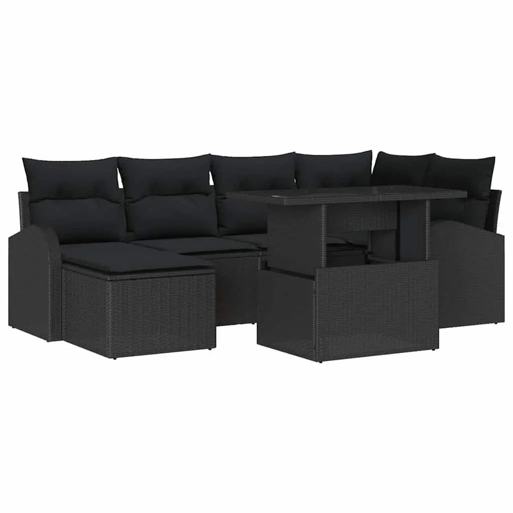 Modular Garden Sofa Set Black 7 Pieces Poly Rattan Outdoor Patio Seating Lounge