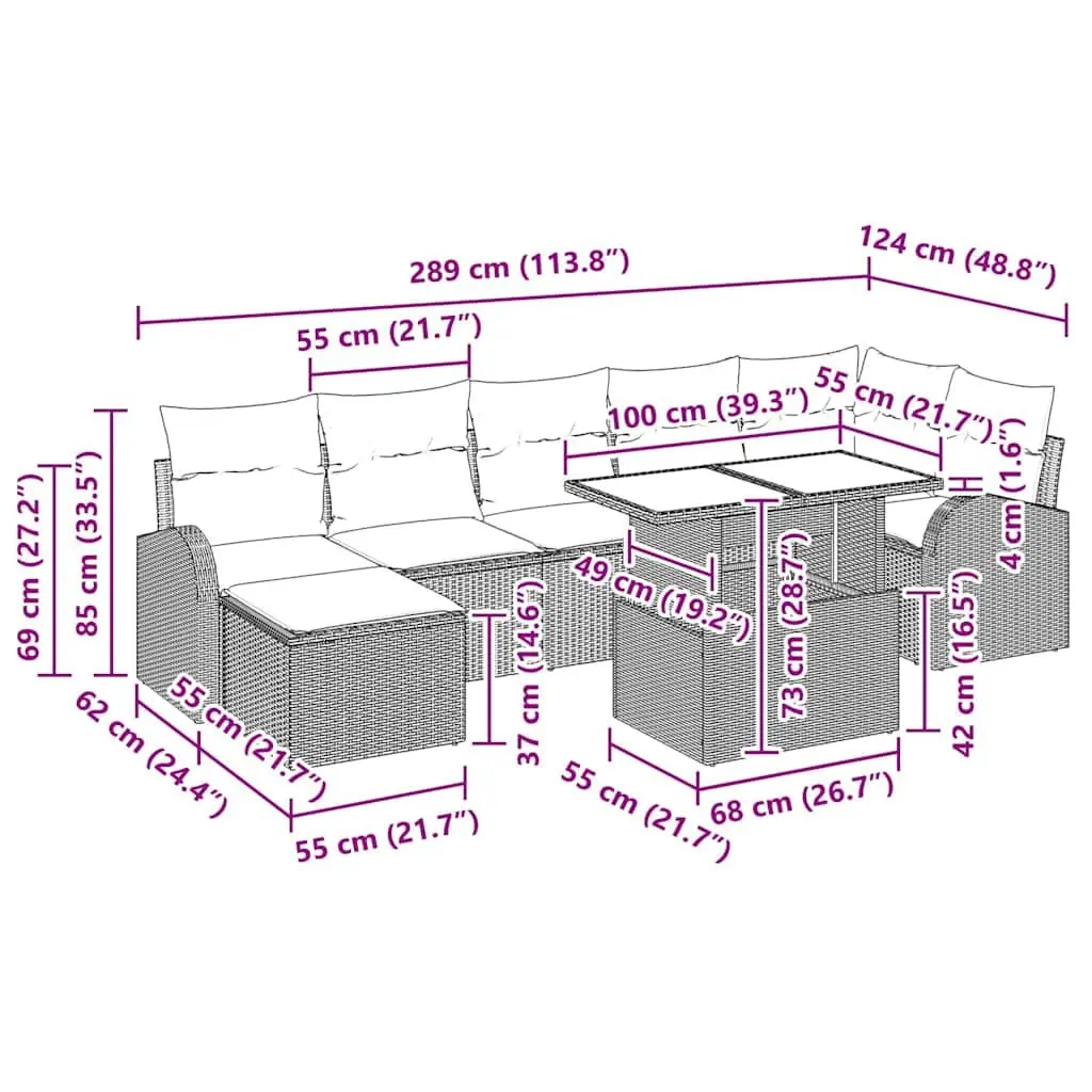 Modular Garden Sofa Set Black 8 Pieces Outdoor Seating Poly Rattan Cushion