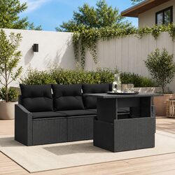 Sleek 5-Piece Black Garden Sofa Set for Outdoor Relaxation