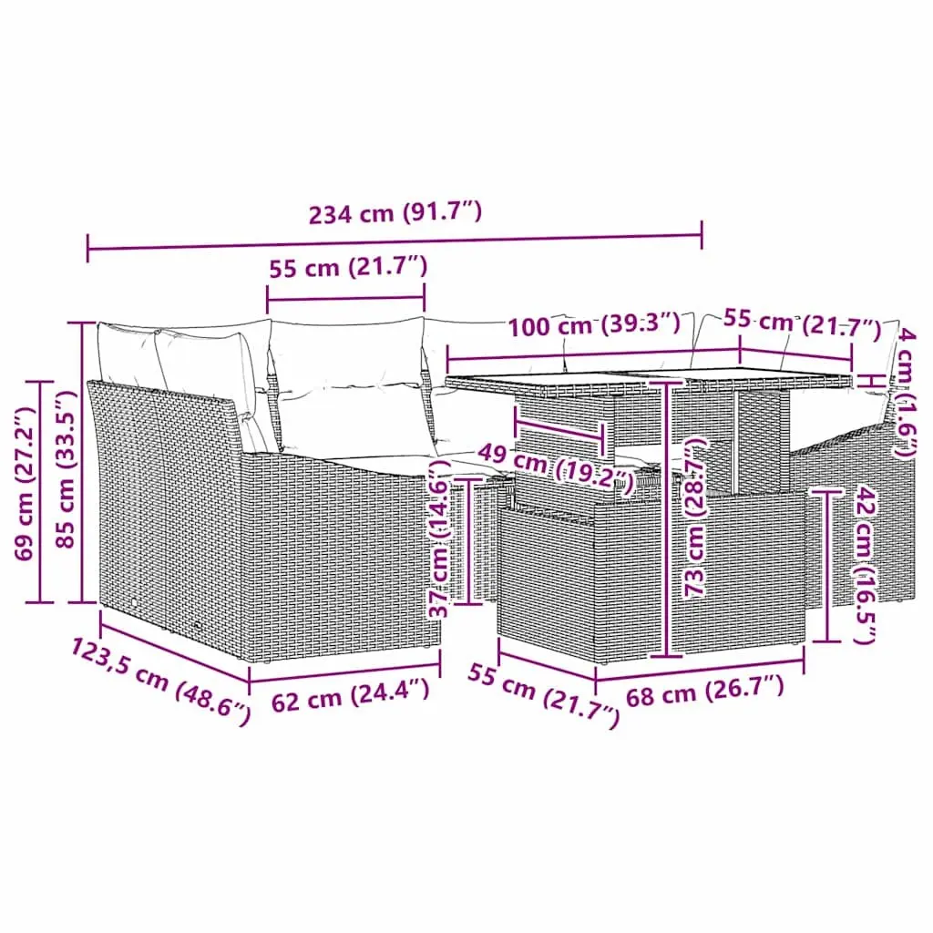 Modular Garden Sofa Set Grey 7 Piece Outdoor Patio Sectional with Storage