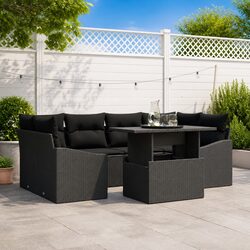Outdoor Garden Sofa Set 7 Piece Modular Patio Seating Black Rattan Furniture
