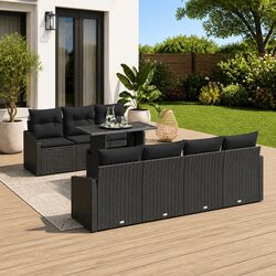 Outdoor Garden Sofa Set 8 Pieces Black Modular Seating with Cushions