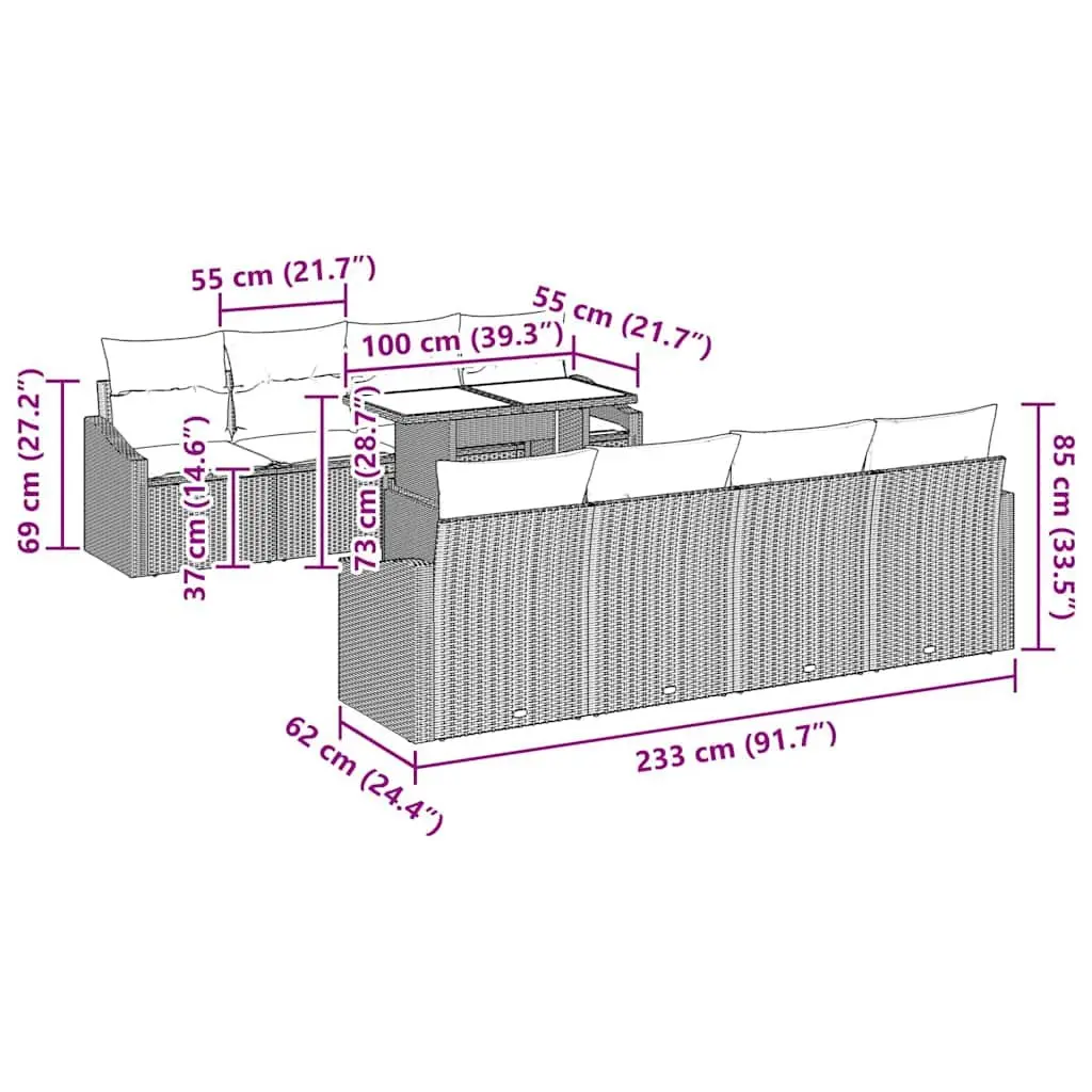 Modular Garden Sofa Set Grey 7 Piece Poly Rattan Outdoor Seating with Cushions