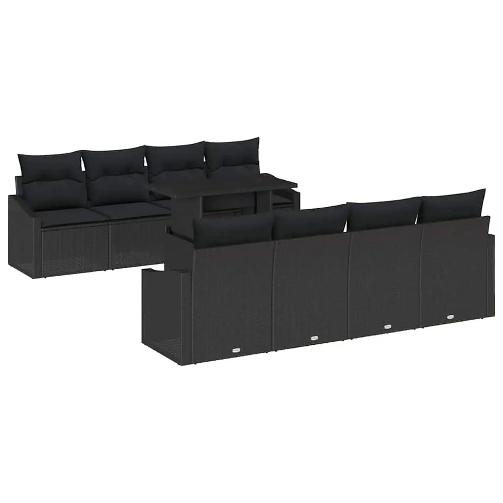 Outdoor Garden Sofa Set 7 Pieces Black Modular Seating Furniture with Cushions