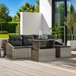 Outdoor Garden Sofa Set 6 Pieces Modular Patio Seating Grey Poly Rattan