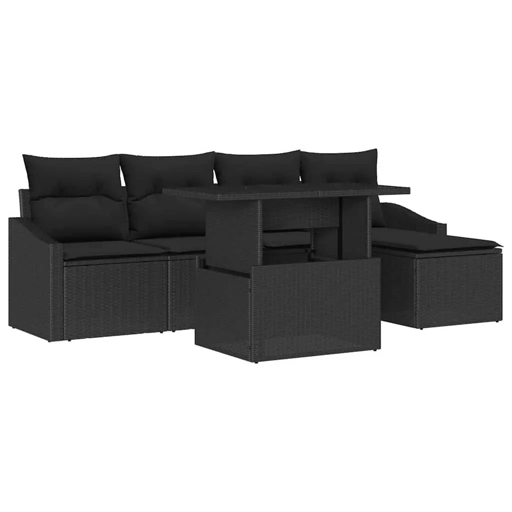 Outdoor Garden Sofa Set 6 Piece Modular Patio Seating Black with Cushions Table
