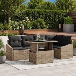 Outdoor Garden Sofa Set 6-Piece Modular Patio Furniture Grey with Cushions