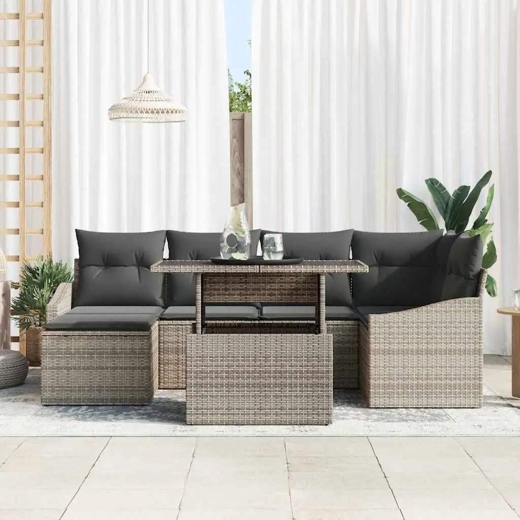 Modular Garden Sofa Set Grey 7 Piece Outdoor Seating Poly Rattan Steel Patio