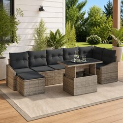 Garden Sofa Set 8 Pieces Grey Poly Rattan Modular Outdoor Seating with Cushions
