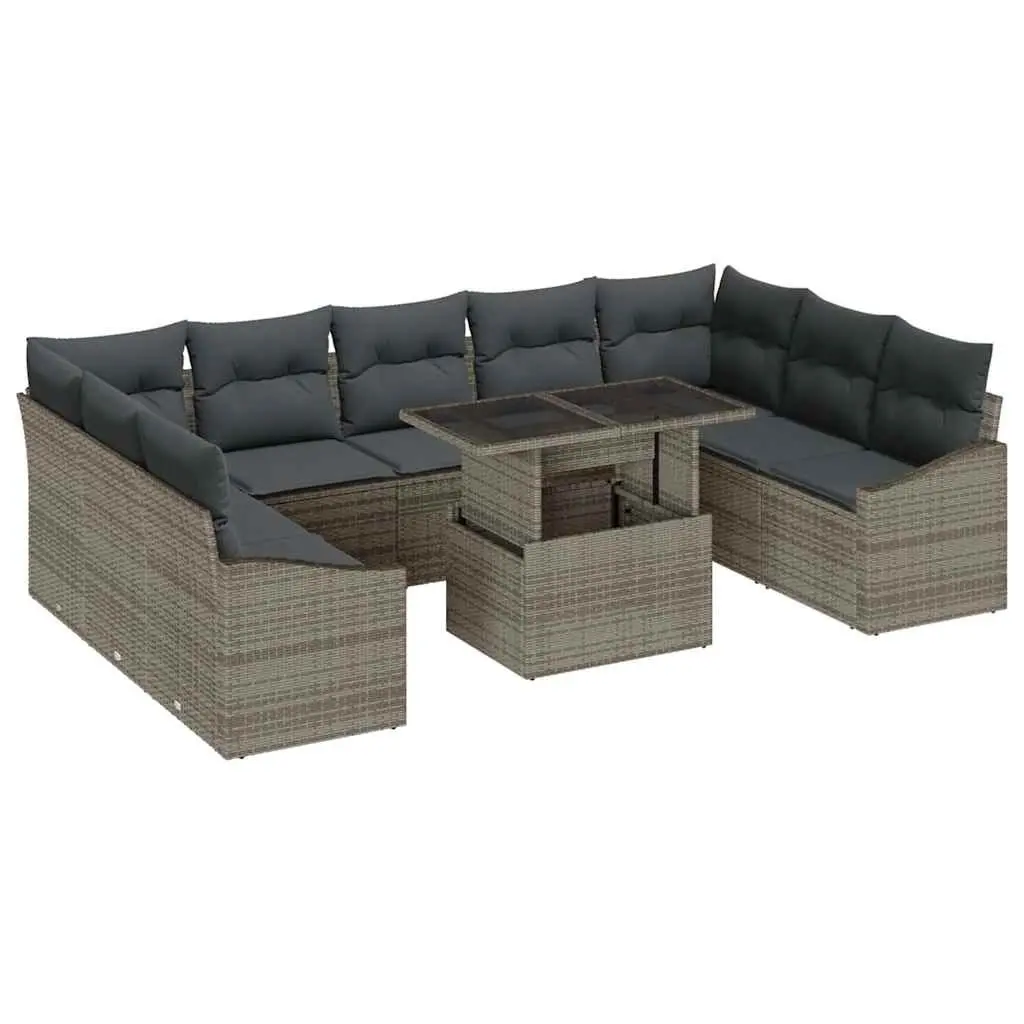 Outdoor Sofa Set Grey 10 Piece Modular Poly Rattan Garden Patio Furniture with Cushions