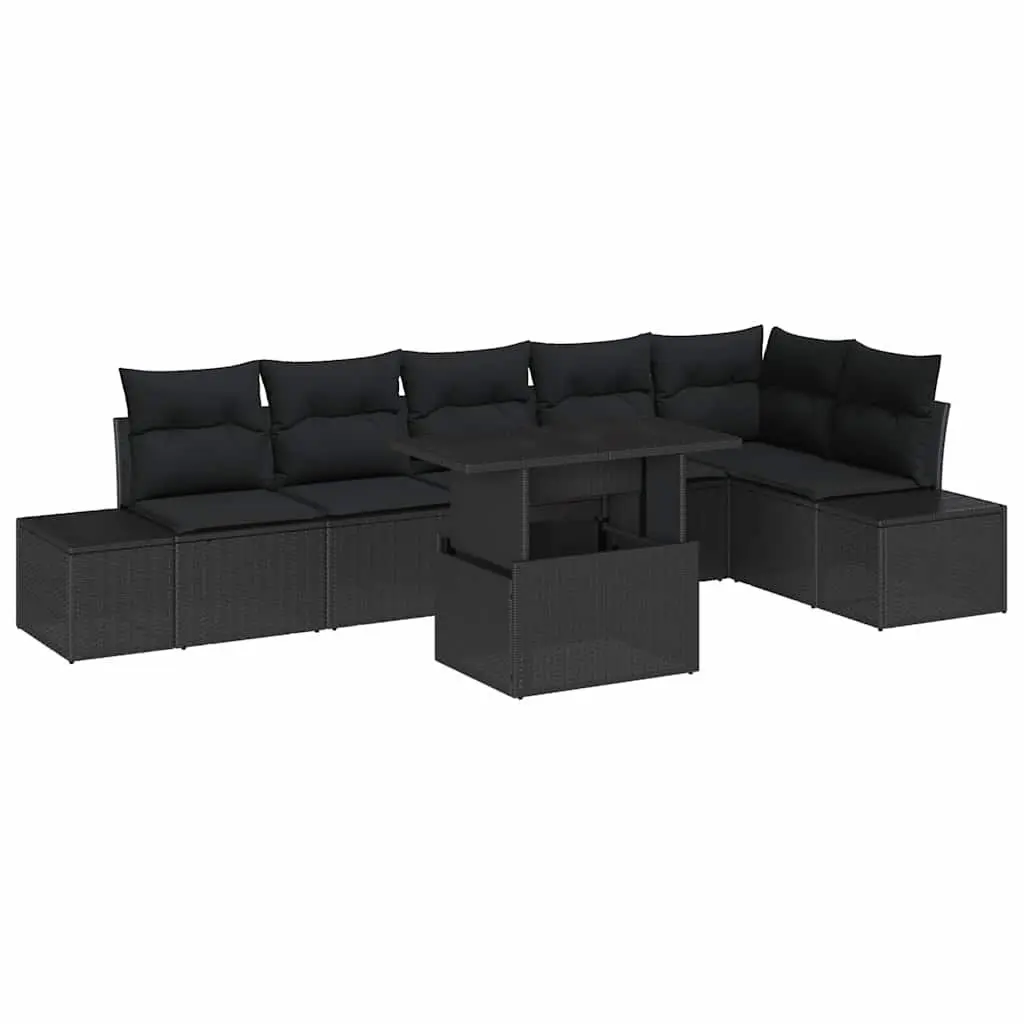 Modular Garden Sofa Set Black 7 Piece Adjustable Table with Cushioned Seats