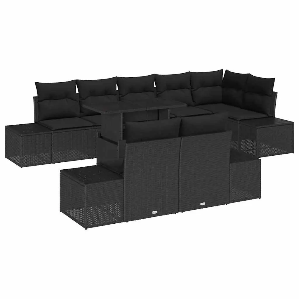 Modular Garden Sofa Set Black 9 Pieces Adjustable Tabletop Outdoor Seating