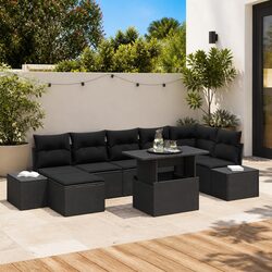 Compact Black Modular Garden Sofa Set: 8-Piece Assembly