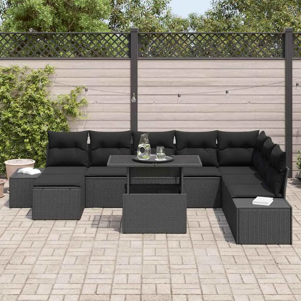 Outdoor Garden Sofa Set Black 9 Piece Modular Seating with Cushions