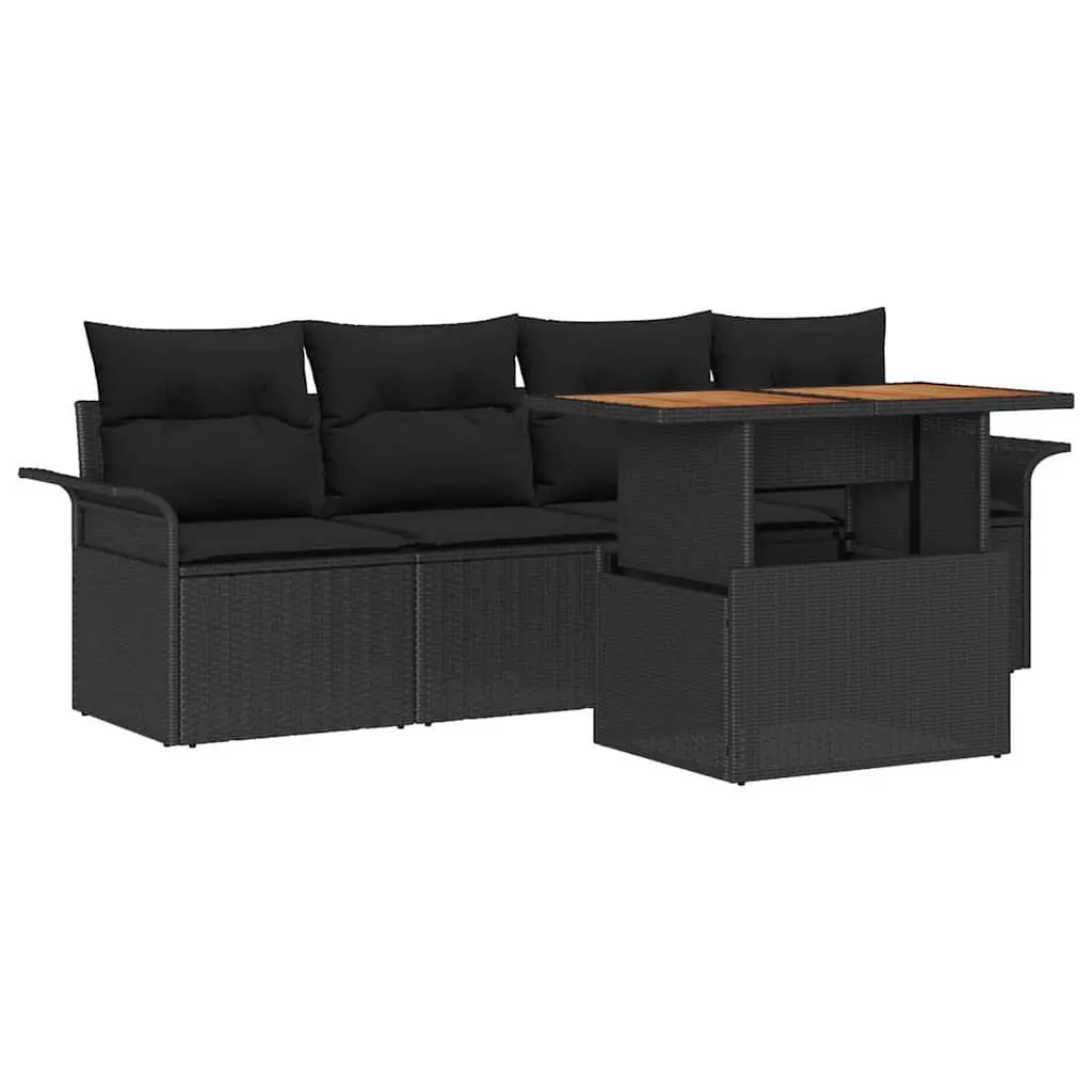 Garden Sofa Set Black 5 Piece Modular Outdoor Lounge with Table