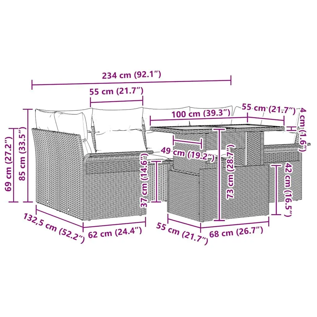 Outdoor Sofa Set 7 pcs Garden Furniture with Storage Cushion Modular Grey