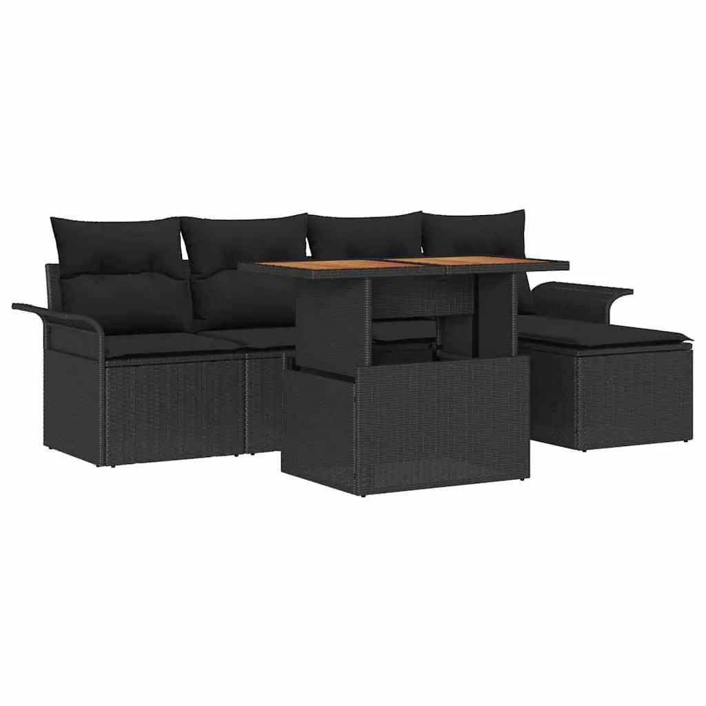 Garden Sofa Set Black 6 Pieces Outdoor Seating with Storage Cushions