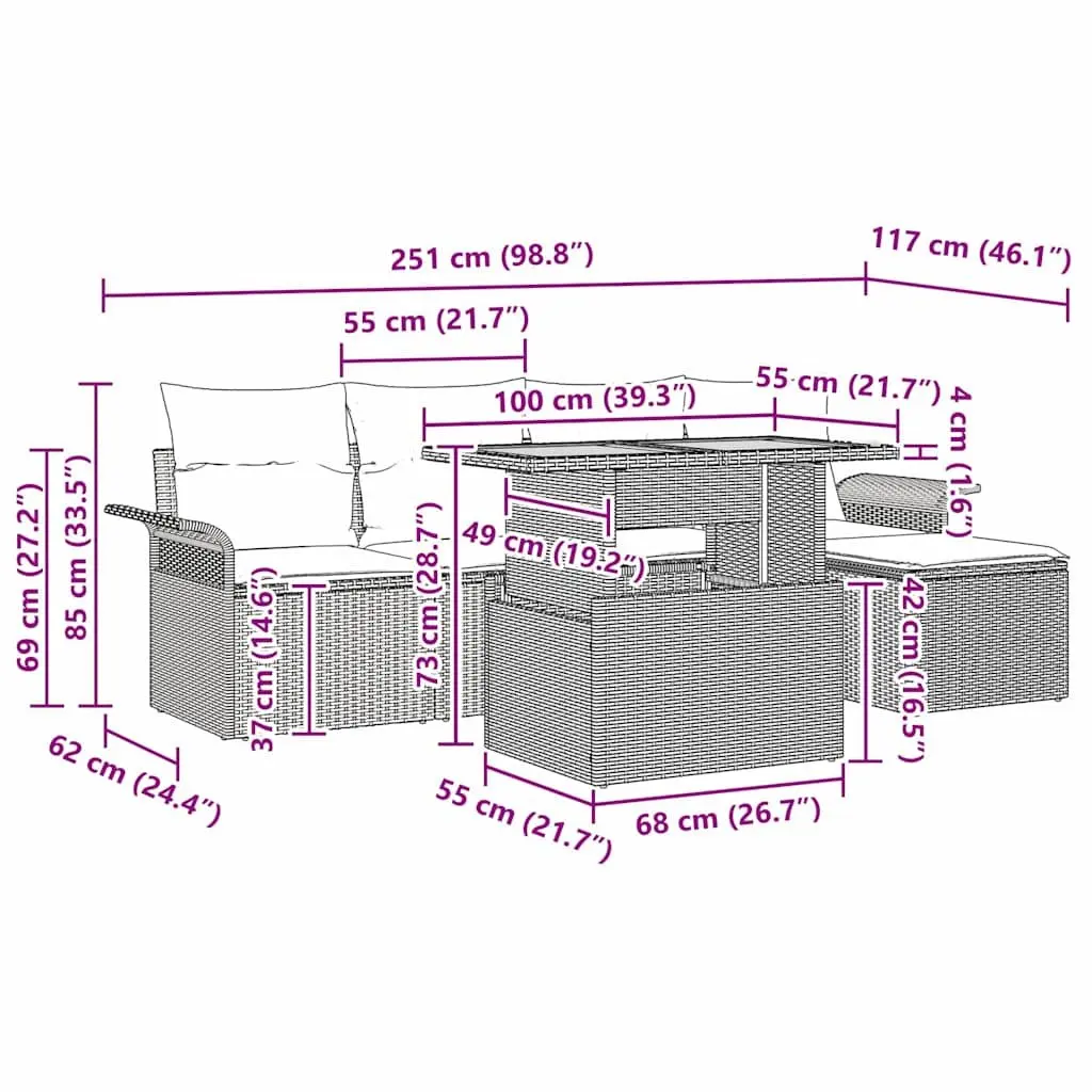 Garden Sofa Set Black 6 Pieces Outdoor Seating with Storage Cushions
