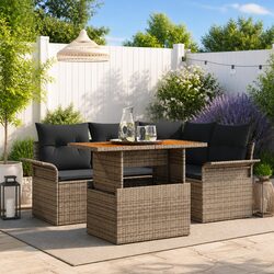 Concise 5 Piece Outdoor Sofa Set in Grey Rattan